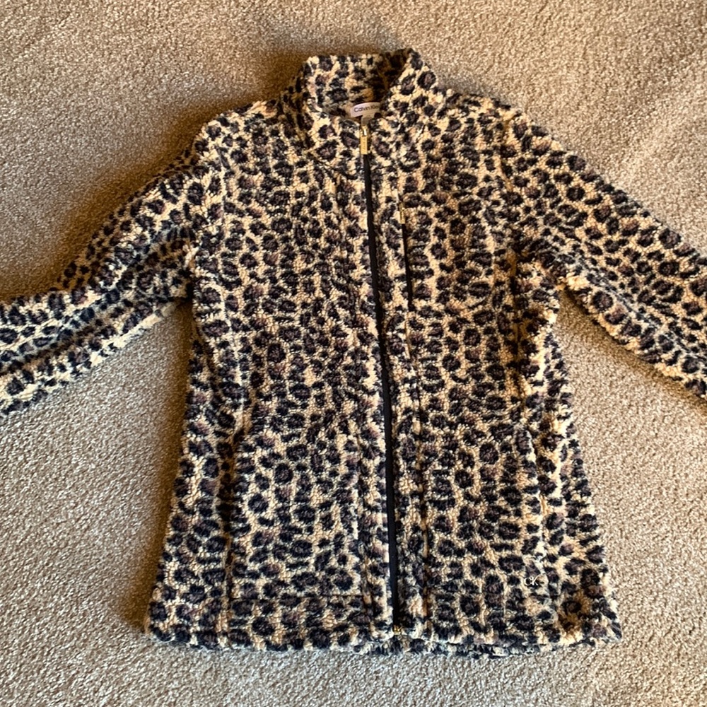 NWOT Calvin Klein Leopard Fleece Zipper Jacket with Pockets Size Large
